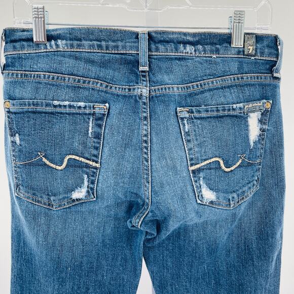 7 For All Mankind Josefina Skinny Boyfriend Blue Torn Distressed Y2K Jeans 25 - Picture 5 of 13